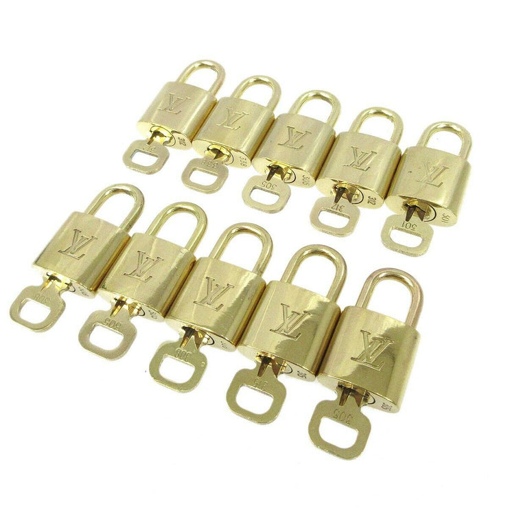 LOUIS VUITTON Padlock & Key Bag Accessories Charm 10 Piece Set Gold 62379