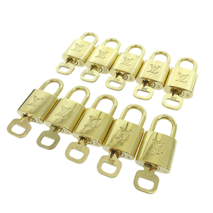 LOUIS VUITTON Padlock & Key Bag Accessories Charm 10 Piece Set Gold 35666