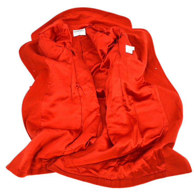 CHANEL CC Logos Button Long Sleeve Jacket Coat Red Cashmere Y03070j