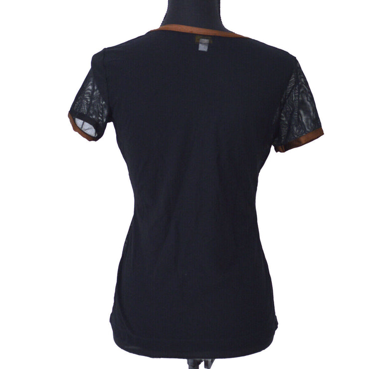 FENDI Logos Round Neck Short Sleeve Mesh Tops Sweaters Black GS02498