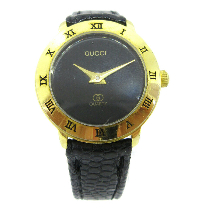 GUCCI Ladies Quartz Wristwatch Watch Gold plated Black 70718