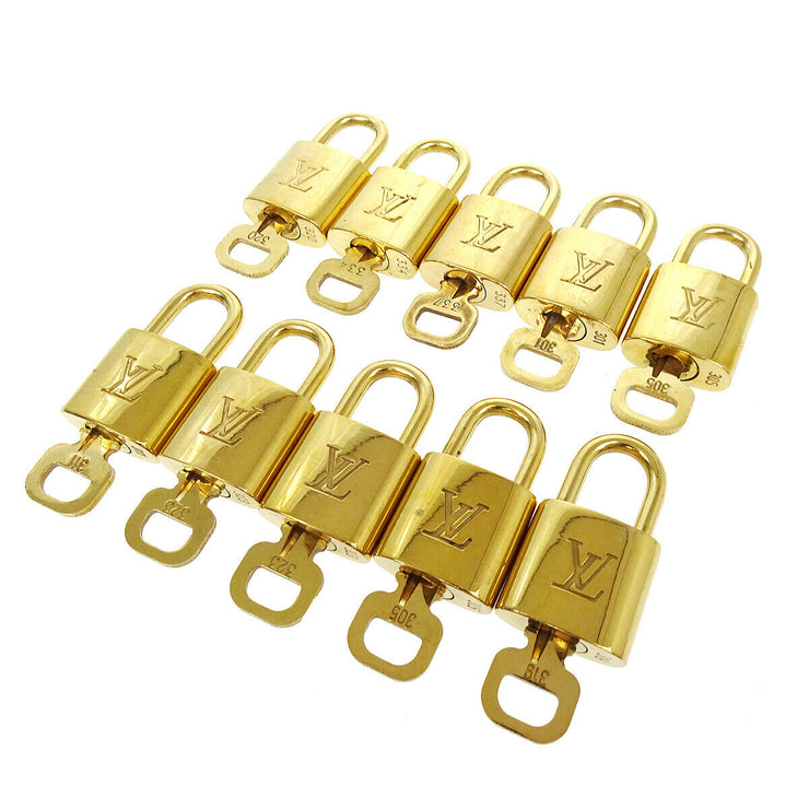 LOUIS VUITTON Padlock & Key Bag Accessories Charm 10 Piece Set Gold 41073