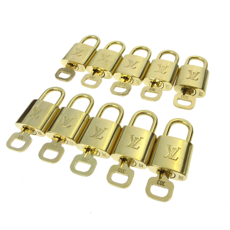 LOUIS VUITTON Padlock & Key Bag Accessories Charm 10 Piece Set Gold 91170
