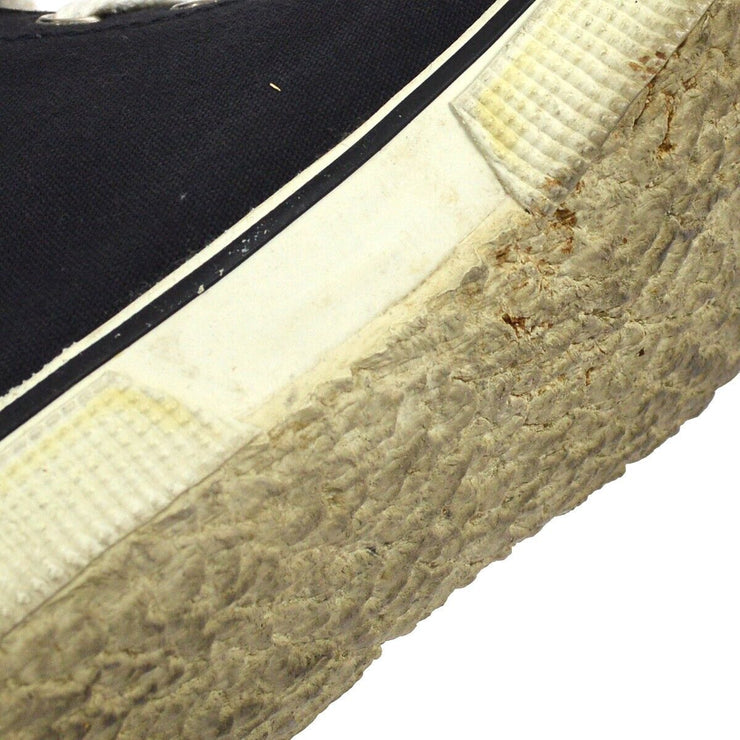 CHANEL CC Logos High Cut Sneakers String Shoes Black White AK25762e