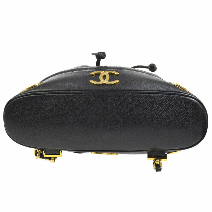 CHANEL CC Chain Backpack Bag Black Caviar Skin Leather Vintage RK13925k