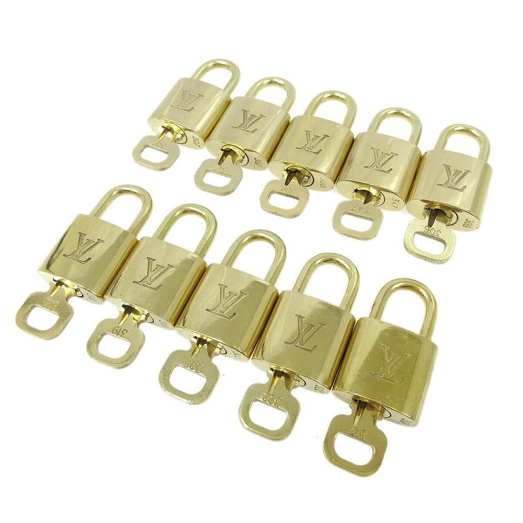 LOUIS VUITTON Padlock & Key Bag Accessories Charm 10 Piece Set Gold 72808