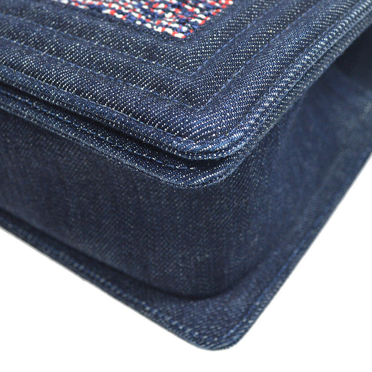 BOY CHANEL Chain Shoulder Bag Purse Indigo Tweed Denim 22325905 22535