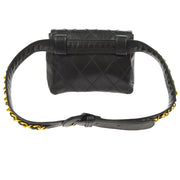 CHANEL Cosmos Quilted CC Chain Bum Bag Waist Pouch Black Leather WA00391h