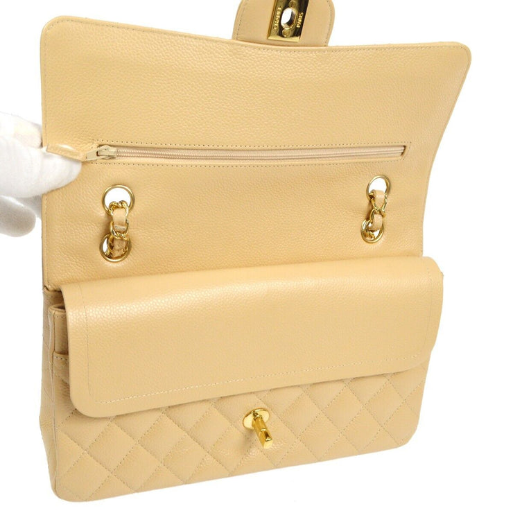 CHANEL Classic Double Flap Medium Shoulder Bag Beige Caviar 17200864 87795