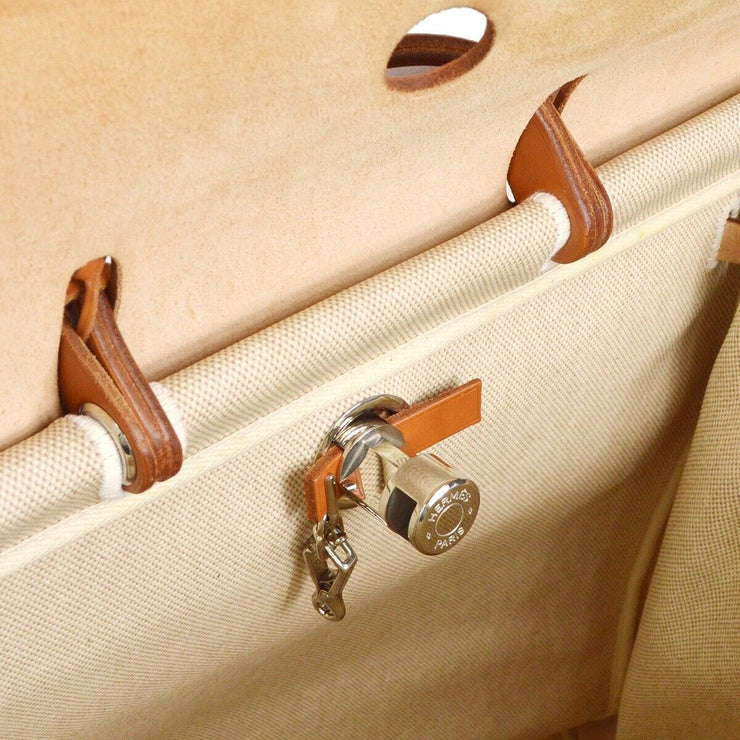 HERMES HERBAG MM 2 in 1 2way Handbag Natural Brown Toile H Leather � D 15741