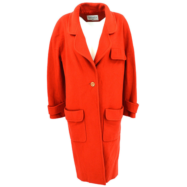 CHANEL CC Logos Button Long Sleeve Jacket Coat Red Cashmere Y03070j