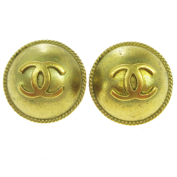 Chanel Button Earrings Gold Black Clip-On 94P 60169 - 2 Pieces