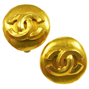 CHANEL Vintage CC Logos Button Earrings Gold-Tone Clip-On 0.7 AK26026f