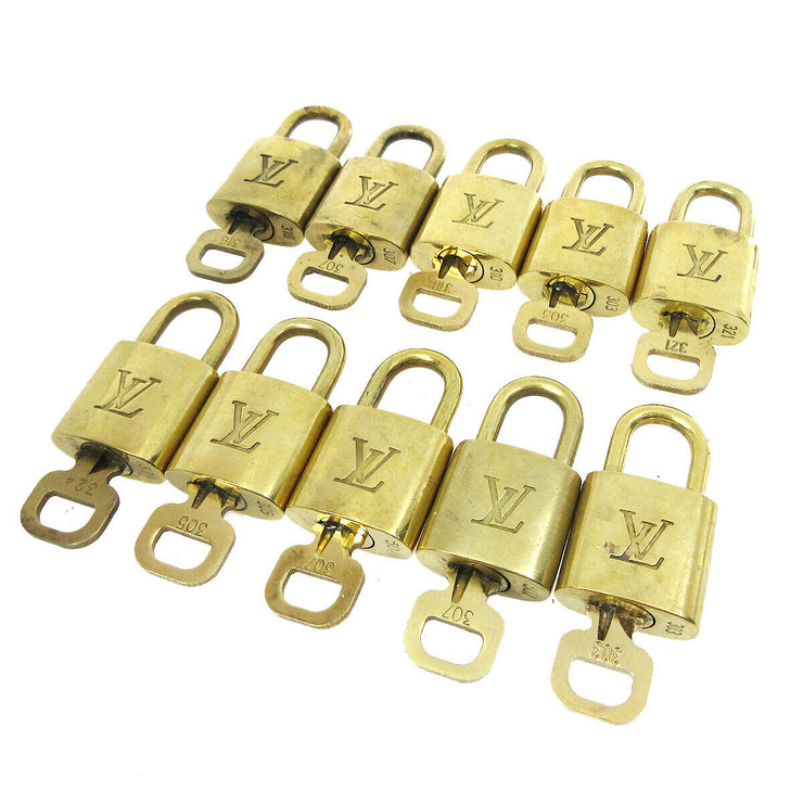 LOUIS VUITTON Padlock & Key Bag Accessories Charm 10 Piece Set Gold 30615