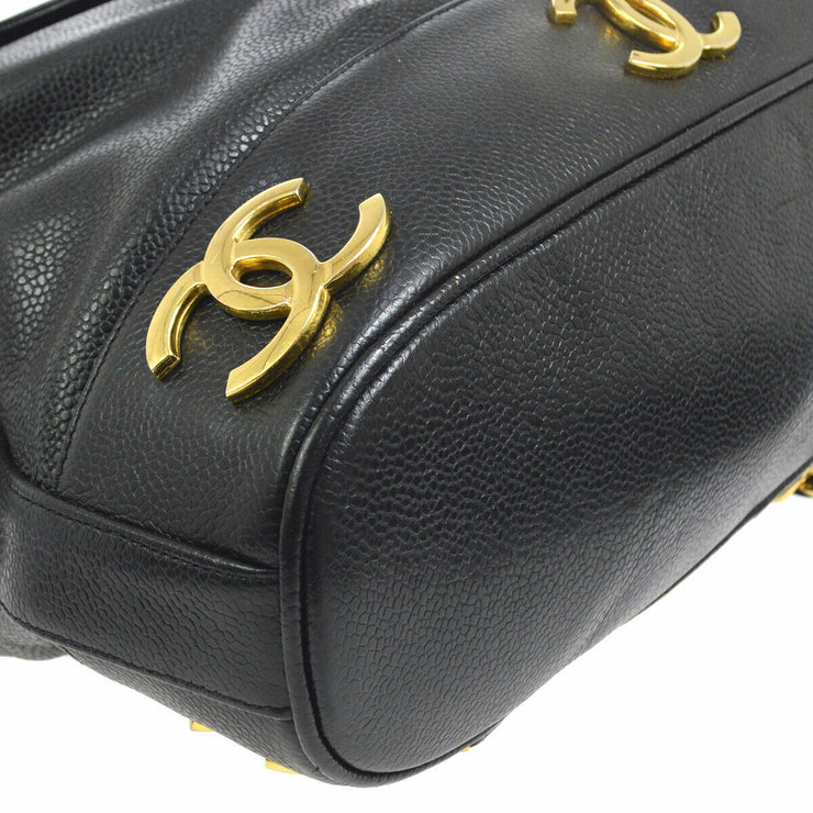 CHANEL CC Chain Backpack Bag Black Caviar Skin Leather Vintage RK13925k
