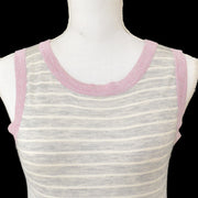CHANEL 09C #36 Round Neck Striped Sleeveless Knit Tops Gray Pink 00904
