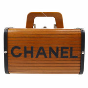 CHANEL CC Logos Cosmetic Vanity Handbag Box 3986703 Brown Black Wooden AK31955h