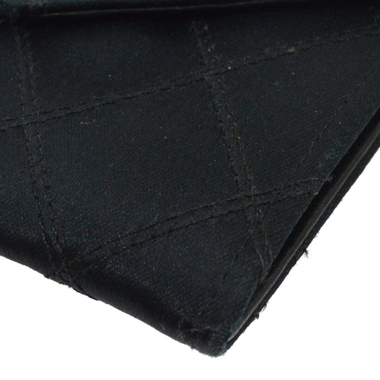 CHANEL CC Logos Bicolore Quilted Coin Wallet Black Satin 82614