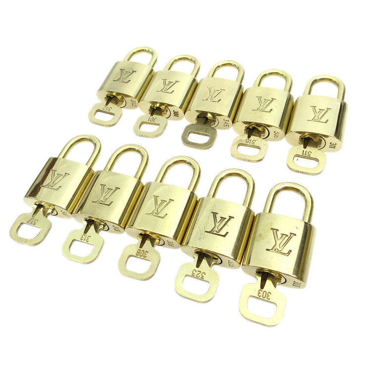 LOUIS VUITTON Padlock & Key Bag Accessories Charm 10 Piece Set Gold 90154
