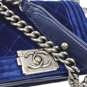 BOY CHANEL Chain Shoulder Bag Blue Navy Velvet Leather 17124487 45619