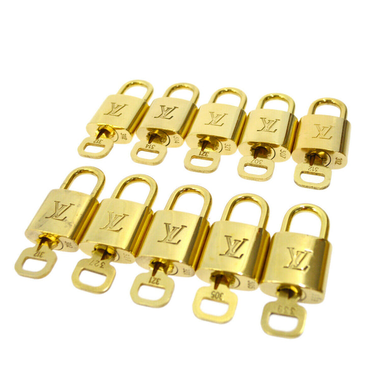 LOUIS VUITTON Padlock & Key Bag Accessories Charm 10 Piece Set Gold 91378
