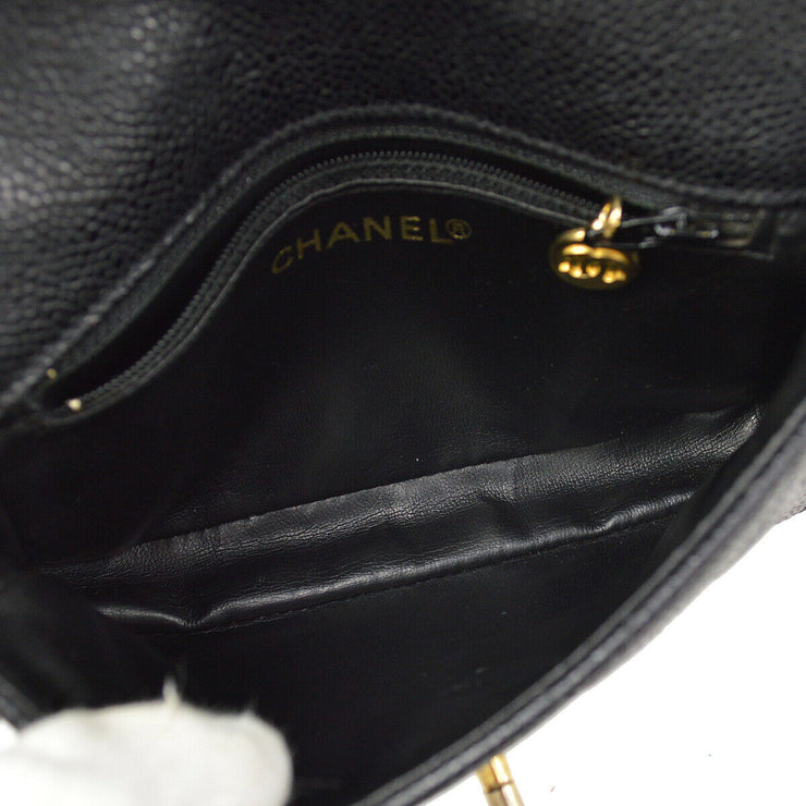 CHANEL Quilted CC Waist Bum Bag Purse Black Caviar Skin Leather 80/32 AK38577b