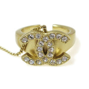 CHANEL CC Logos Rhinestone Bangle Chain Ring #6 Gold-Tone 01C Vintage 03664
