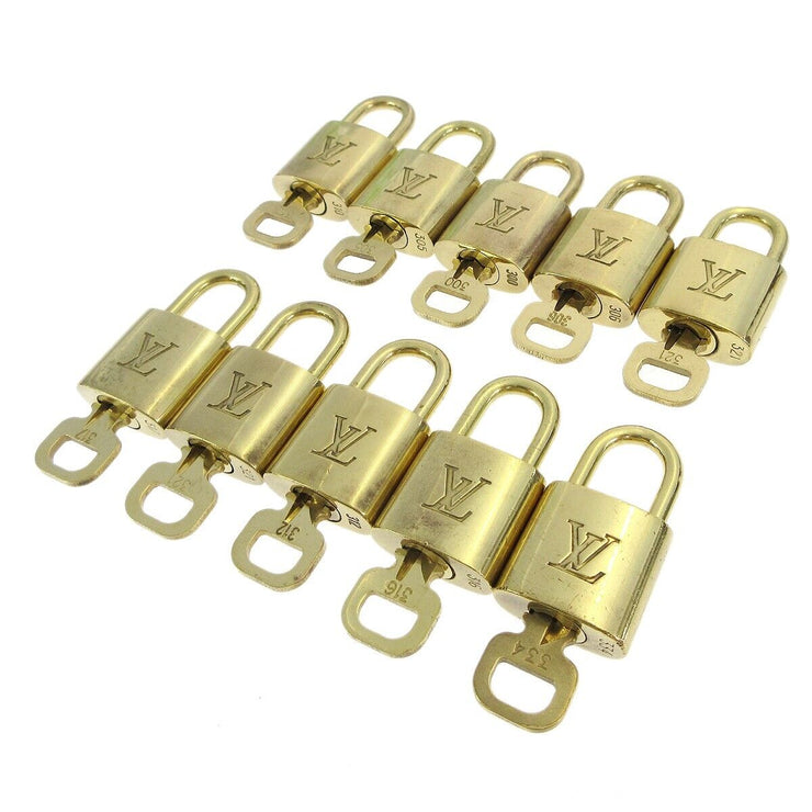 LOUIS VUITTON Padlock & Key Bag Accessories Charm 10 Piece Set Gold 21029