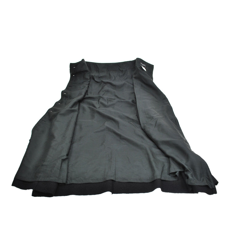 CHANEL CC Logos Button Long Skirt 100% Wool Black #40 France Y02153d