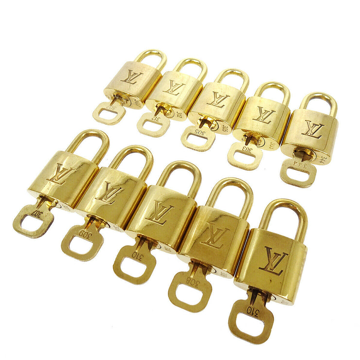 LOUIS VUITTON Padlock & Key Bag Accessories Charm 10 Piece Set Gold 41374