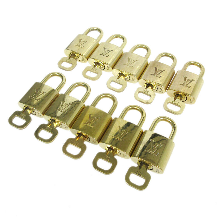 LOUIS VUITTON Padlock & Key Bag Accessories Charm 10 Piece Set Gold 91956