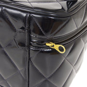 CHANEL Heart Mirror Cosmetic Vanity Hand Bag 3350113 Purse Black Patent 81121
