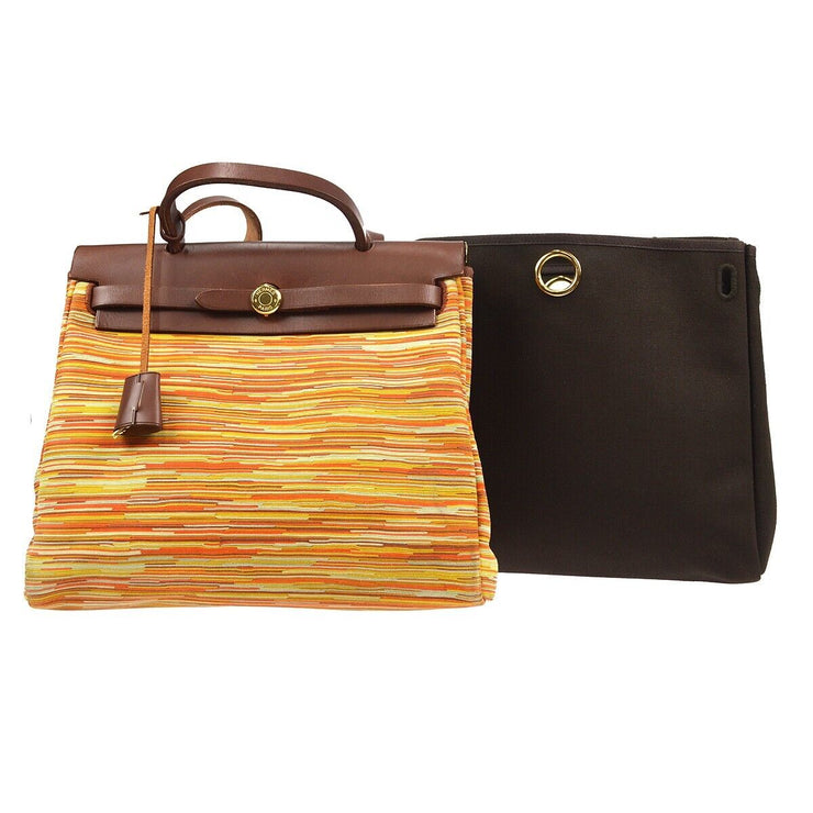 Hermes Herbag PM 2 in 1 2way Handbag C??F Orange Vibrato Toile Officier 55786