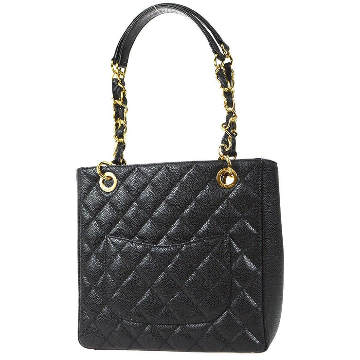Chanel Petite Shopping Tote PST Chain Hand Tote Bag Black Caviar 15712232 67836