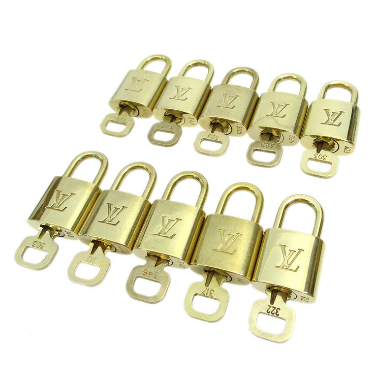 LOUIS VUITTON Padlock & Key Bag Accessories Charm 10 Piece Set Gold 82749