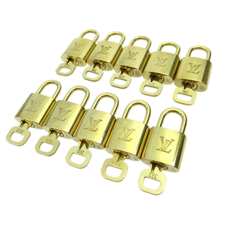 LOUIS VUITTON Padlock & Key Bag Accessories Charm 10 Piece Set Gold 82189
