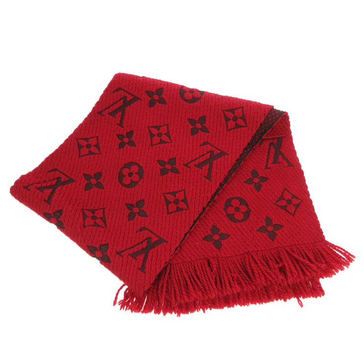 Louis Vuitton Red Monogramed Silk & Wool Fringed Scarf Louis