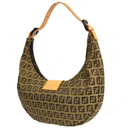 FENDI Zucchino Pattern Croissant Handbag Beige Canvas 2415-8BR020.028AC 26632