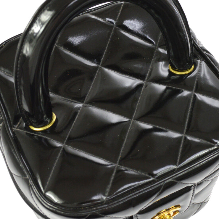 CHANEL Quilted CC Cosmetic Hand Bag Vanity Black Patent Leather AK17189i