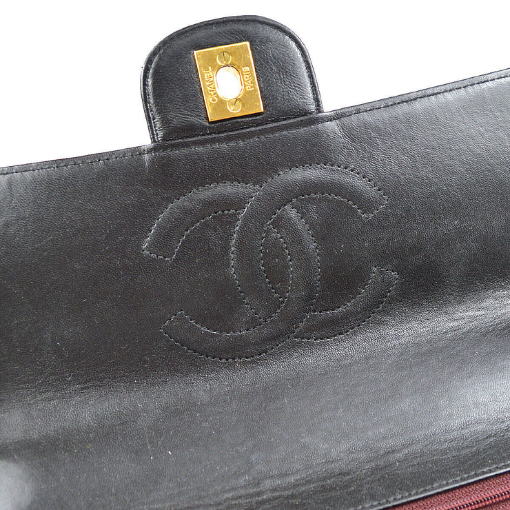 CHANEL Quilted CC Logos Hand Bag Black Lambskin 83387