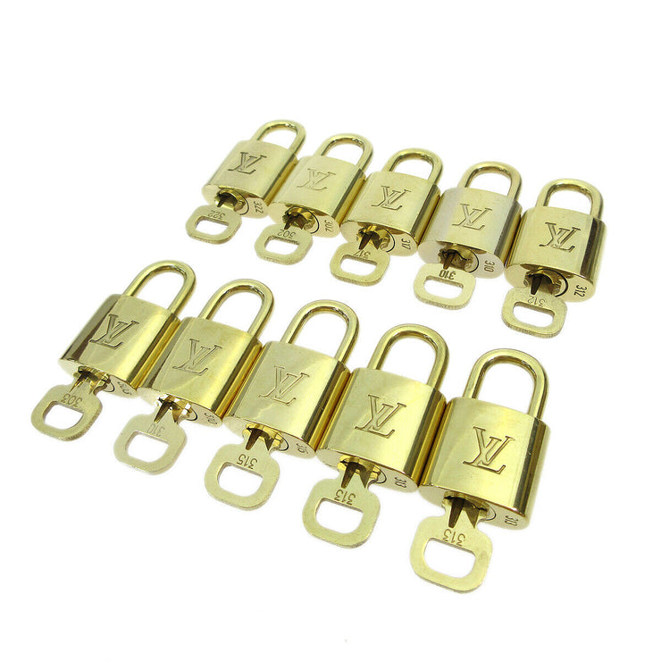 LOUIS VUITTON Padlock & Key Bag Accessories Charm 10 Piece Set Gold 82196