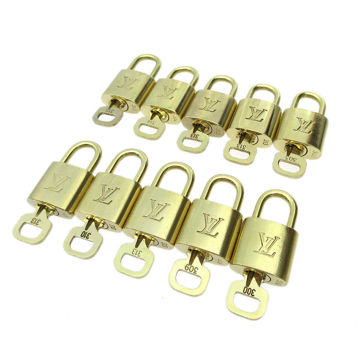 LOUIS VUITTON Padlock & Key Bag Accessories Charm 10 Piece Set Gold 81354