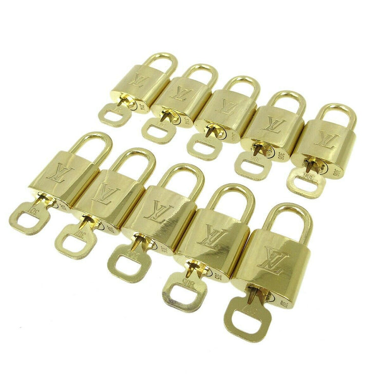 LOUIS VUITTON Padlock & Key Bag Accessories Charm 10 Piece Set Gold 72960