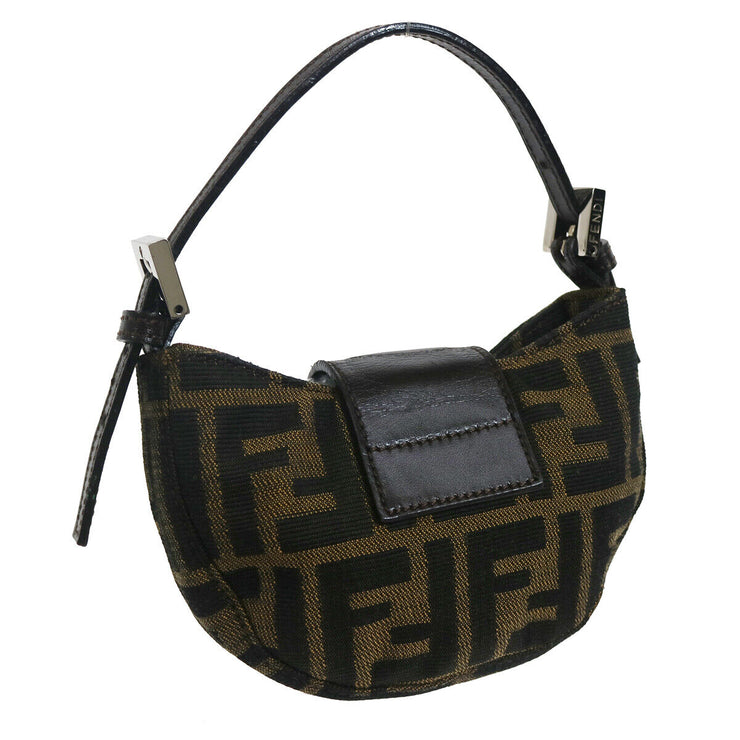 FENDI Zucca Mini Hand Bag Purse Brown Canvas Leather Italy 39866