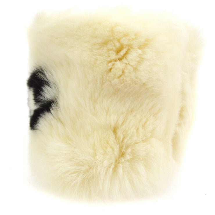 CHANEL CC Logo Bangle Wristband White Lapin Fur Accessories B31692j