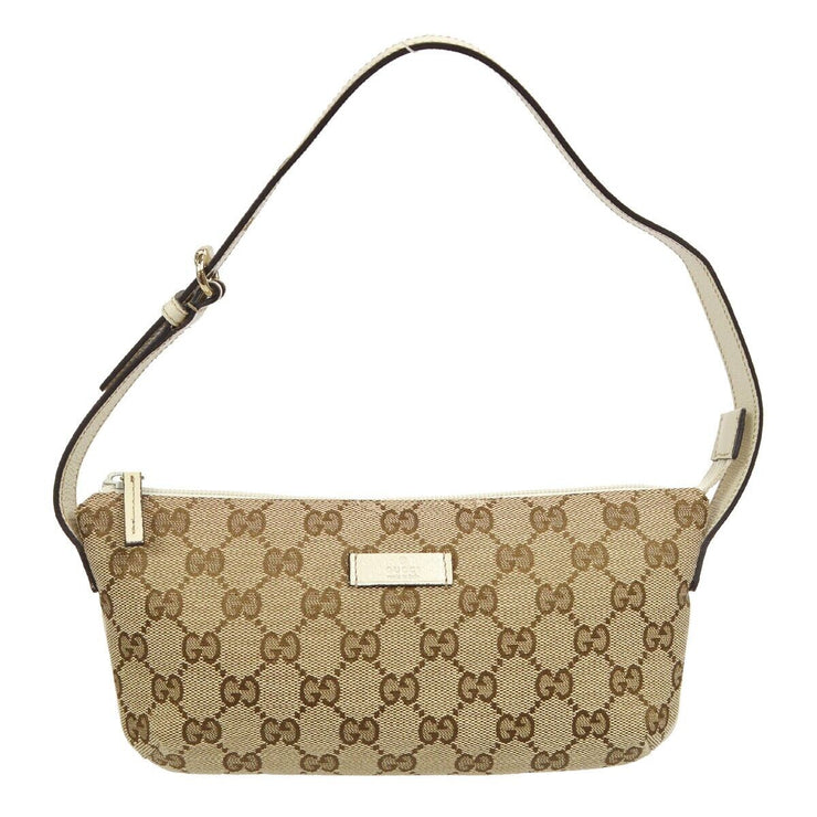 GUCCI GG Pattern Mini Handbag Beige White Canvas Leather 190393