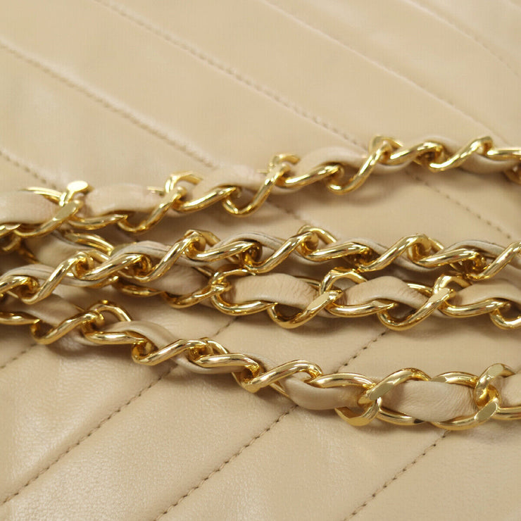 CHANEL V-Stitch Double Chain Clasp Shoulder Bag Beige 1825492 AK34137i