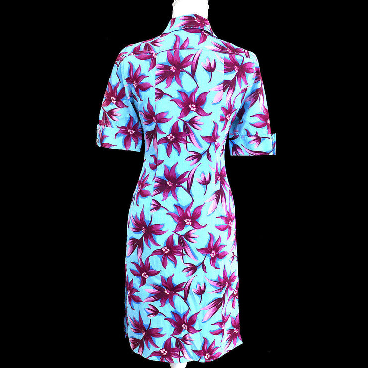 VERSACE Floral Short Sleeve One Piece Dress Light Blue Purple #42/28 AK38500h