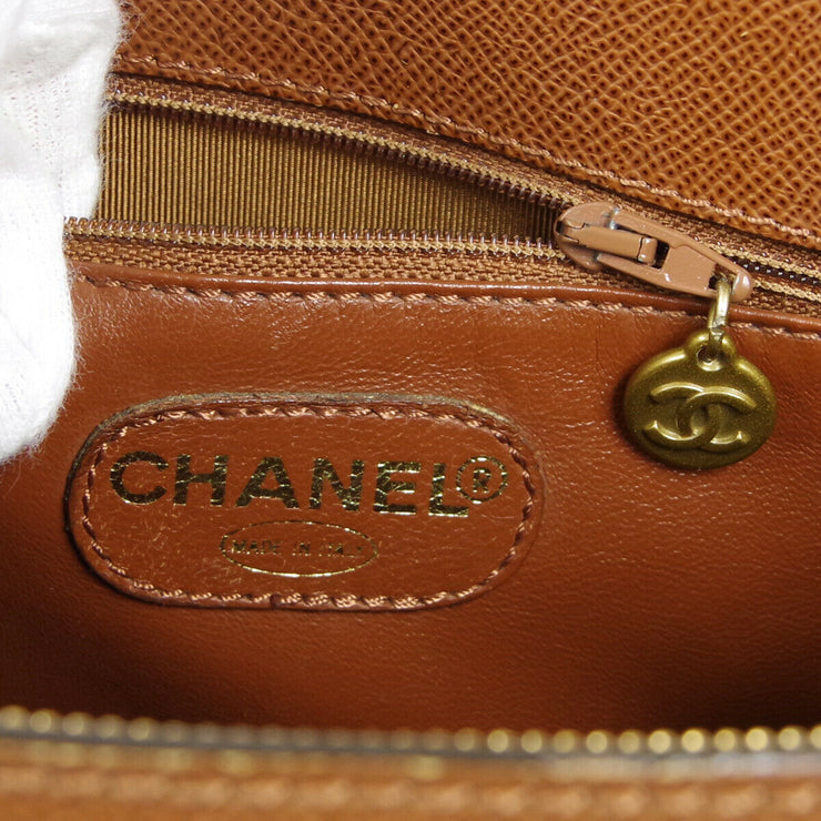 CHANEL CC Shoulder Tote Bag Brown Caviar Skin Leather 06013