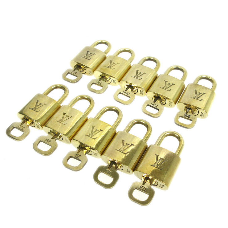 LOUIS VUITTON Padlock & Key Bag Accessories Charm 10 Piece Set Gold 91906
